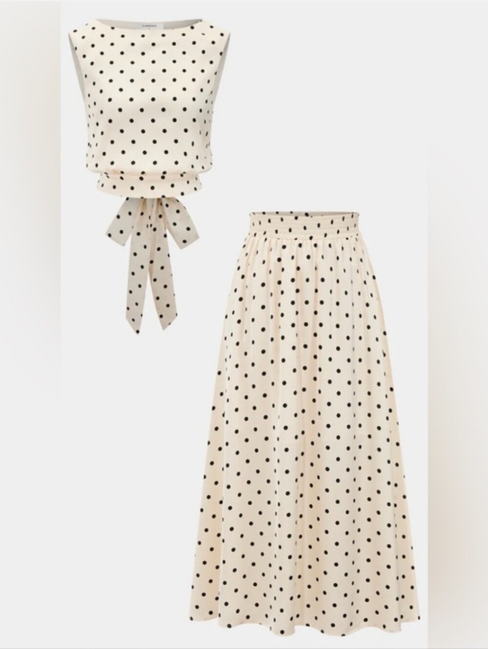 Commense Cream Maxi Skirt with Black Polka Dots - Picture 2 of 4